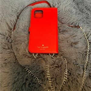Kate Spade Bold Orange Crossbody Phone Case with Gold Chain